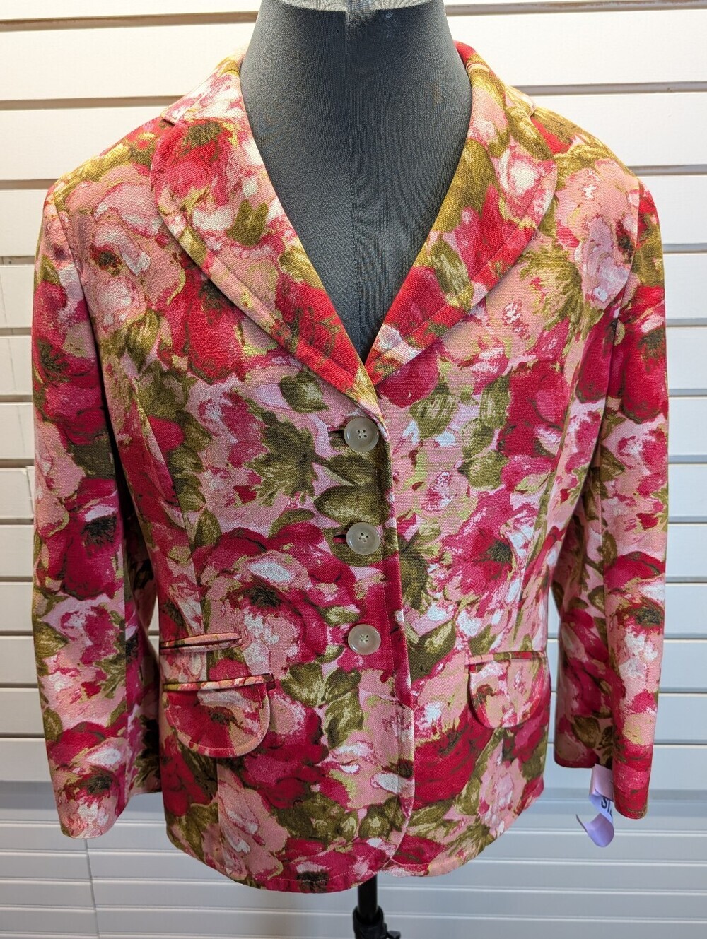 ANN TAYLOR Women's Watercolor Floral Silk Structured Blazer Jacket Pink Size 14